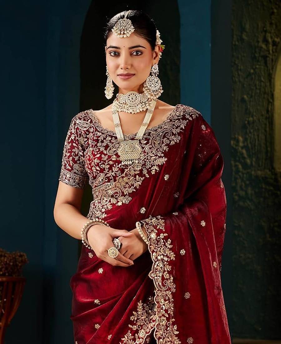 MODERN FENDY SILK EMBROIDERY WORK CUT WORK SAREE WITH UNSTITCHED BLOUSE WEDDING WEAR WHOLESALE PRICE ETHNIC GARMENT (4)