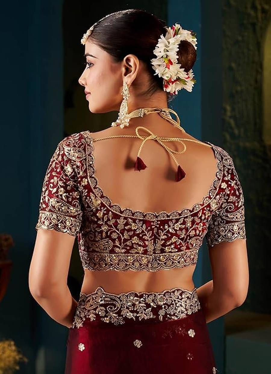 MODERN FENDY SILK EMBROIDERY WORK CUT WORK SAREE WITH UNSTITCHED BLOUSE WEDDING WEAR WHOLESALE PRICE ETHNIC GARMENT (6)