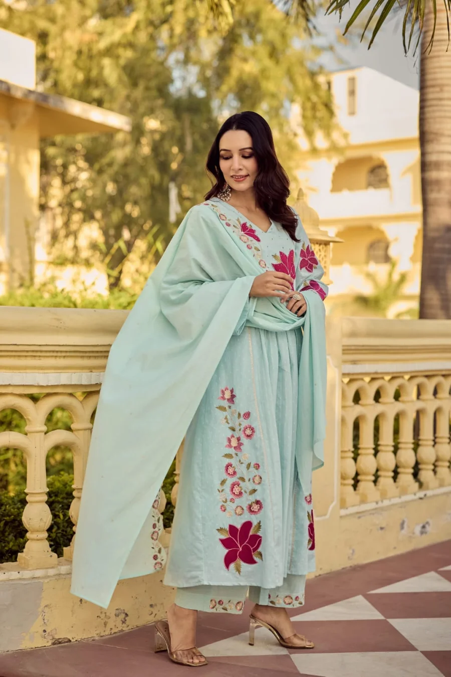 MODERN GEORGETTE BUTTI WITH EMBROIDERY WORK TOP BOTTOM WITH DUPATTA FESTIVE WEAR WHOLESALE PRICE ETHNIC GARMENT (10)