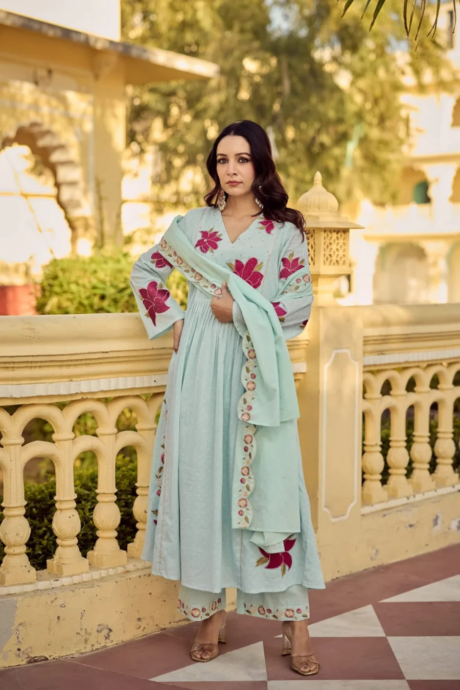 MODERN GEORGETTE BUTTI WITH EMBROIDERY WORK TOP BOTTOM WITH DUPATTA FESTIVE WEAR WHOLESALE PRICE ETHNIC GARMENT (16)