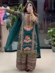 MODERN GEORGETTE DIGITAL PRINT & REAL MIRROR WORK TOP PALAZZO WITH DUPATTA GREEN