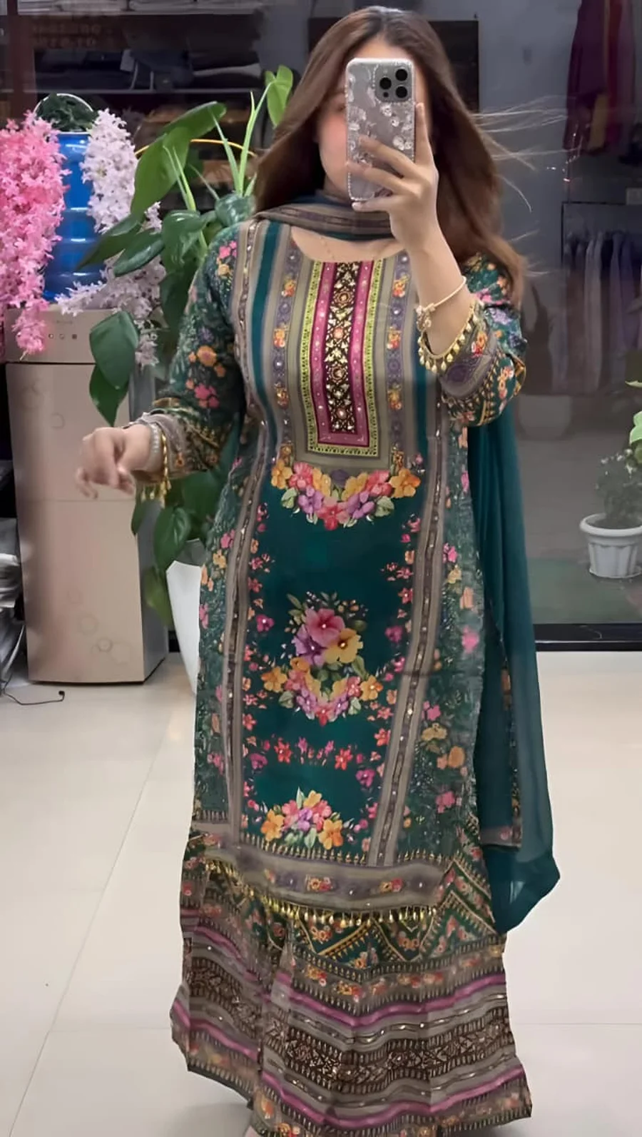 MODERN GEORGETTE DIGITAL PRINT & REAL MIRROR WORK TOP PALAZZO WITH DUPATTA FESTIVE WEAR WHOLESALE PRICE ETHNIC GARMENT (4)