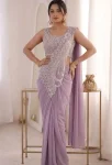 MODERN GEORGETTE EMBROIDERY SEQUENCE WORK READY TO WEAR SAREE WITH STITCHED BLOUSE LAVENDER