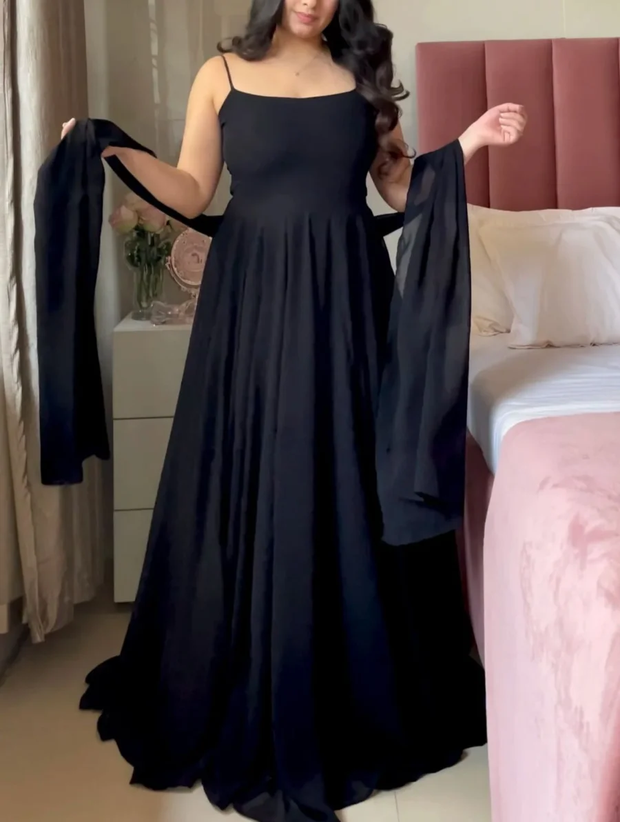 MODERN GEORGETTE FANCY LACE WORK GOWN KOTI AND BOTTOM F WITH DUPATTA FESTIVE WEAR WHOLESALE PRICE ETHNIC GARMENT (3)