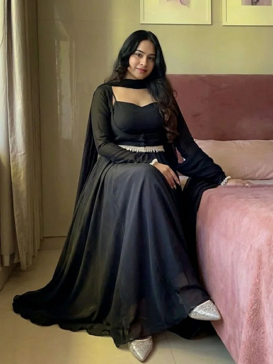 MODERN GEORGETTE FANCY LACE WORK GOWN KOTI AND BOTTOM F WITH DUPATTA FESTIVE WEAR WHOLESALE PRICE ETHNIC GARMENT (6)
