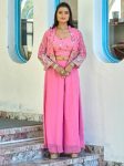 MODERN GEORGETTE FORAL EMBROIDERY WITH SEQUENCE WORK KOTI BLOUSE AND PALAZZO BABY PINK