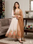 MODERN GEORGETTE HANDWORK GOWN BOTTOM WITH DUPATTA CHIKU