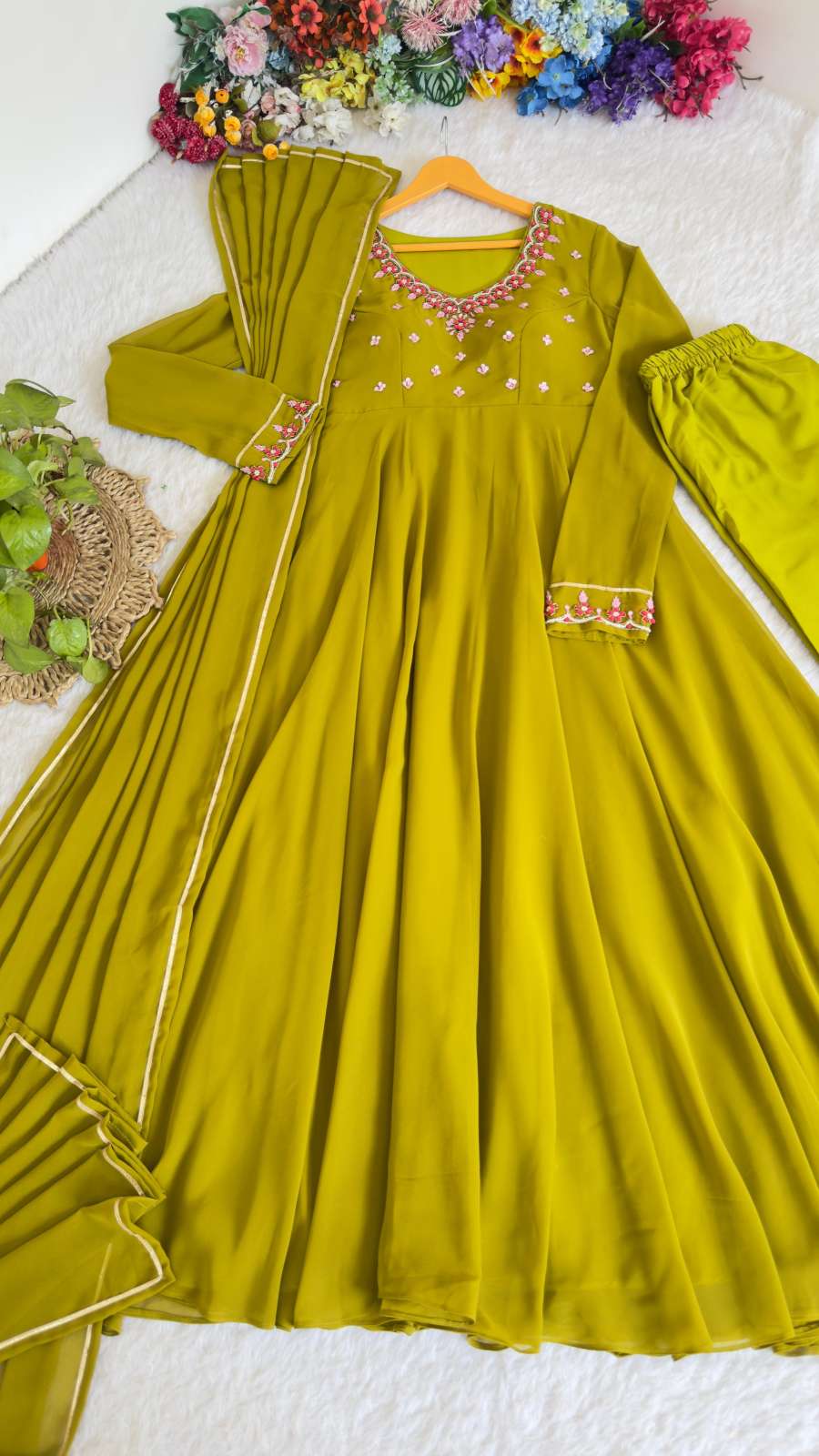 MODERN GEORGETTE HANDWORK GOWN BOTTOM WITH DUPATTA FESTIVE WEAR WHOLESALE PRICE ETHNIC GARMENT (6)