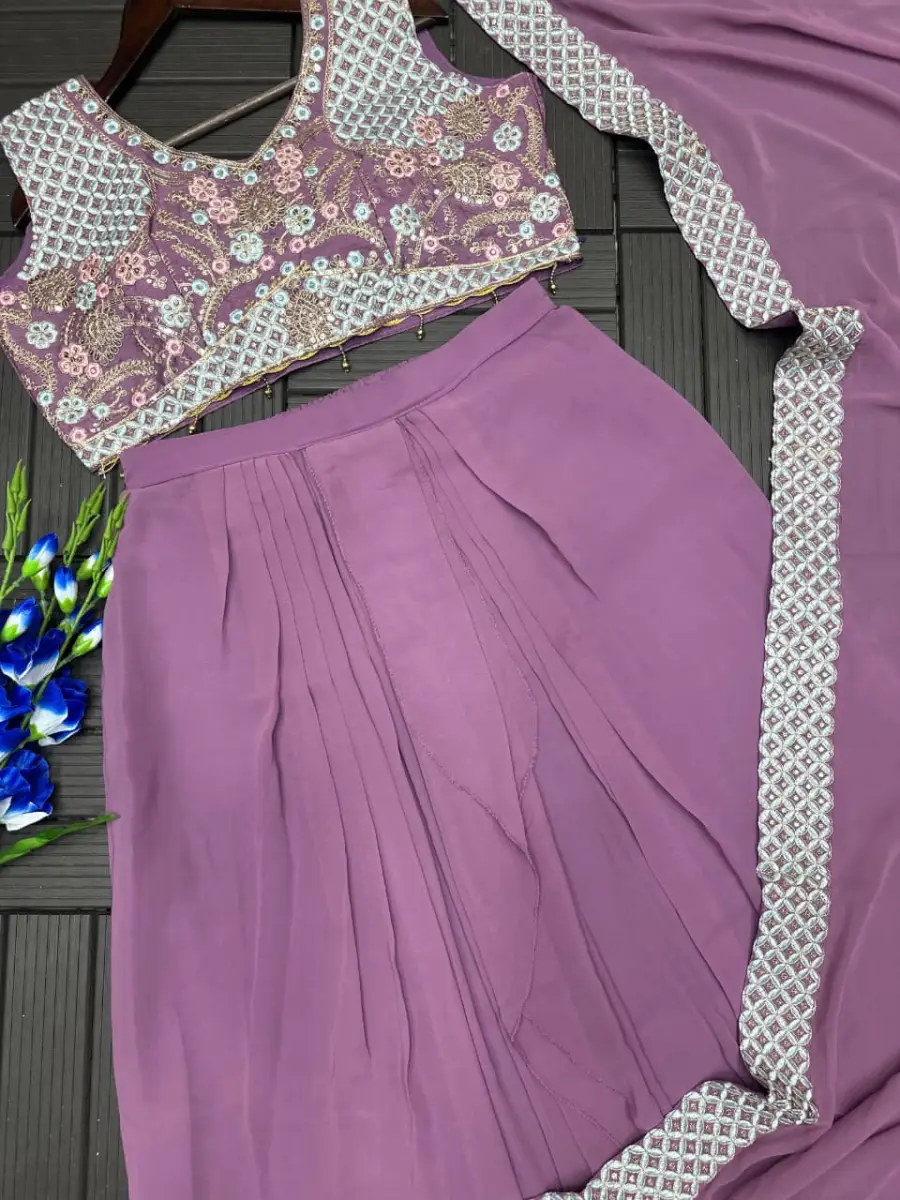MODERN GEORGETTE PLAIN SHARARA WITH EMBROIDERED WORK BLOUSE AND DUPATTA PARTY WEAR WHOLESALE PRICE ETHNIC GARMENT (9)