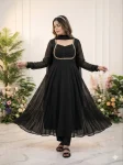 MODERN GEORGETTE RAMBO  SEQUENCE EMBROIDERY MOTI WORK GOWN BOTTOM WITH DUPATTA BLACK
