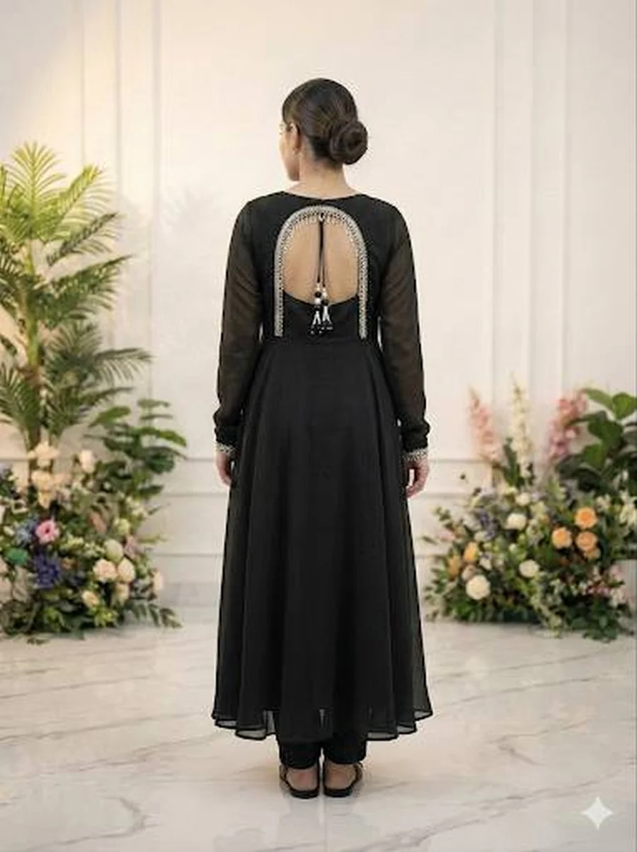 MODERN GEORGETTE RAMBO SEQUENCE EMBROIDERY MOTI WORK GOWN BOTTOM WITH DUPATTA FESTIVE WEAR WHOLESALE PRICE ETHNIC GARMENT (3)