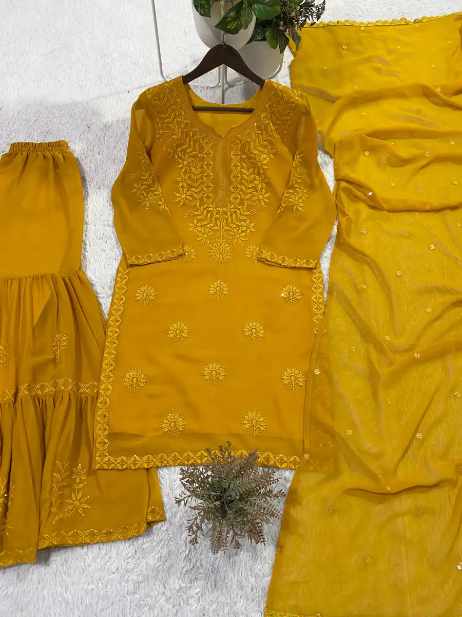 MODERN GEORGETTE SEQUENCE EMBROIDERY WORK TOP SHARARA WITH DUPATTA FESTIVE WEAR WHOLESALE PRICE ETHNIC GARMENT (3)
