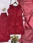MODERN GLASS ROMAN SEQUENCE EMBROIDERY WITH CUT WORK TOP PALAZZO WITH DUPATTA FESTIVE WEAR WHOLESALE PRICE ETHNIC GARMENT (2)