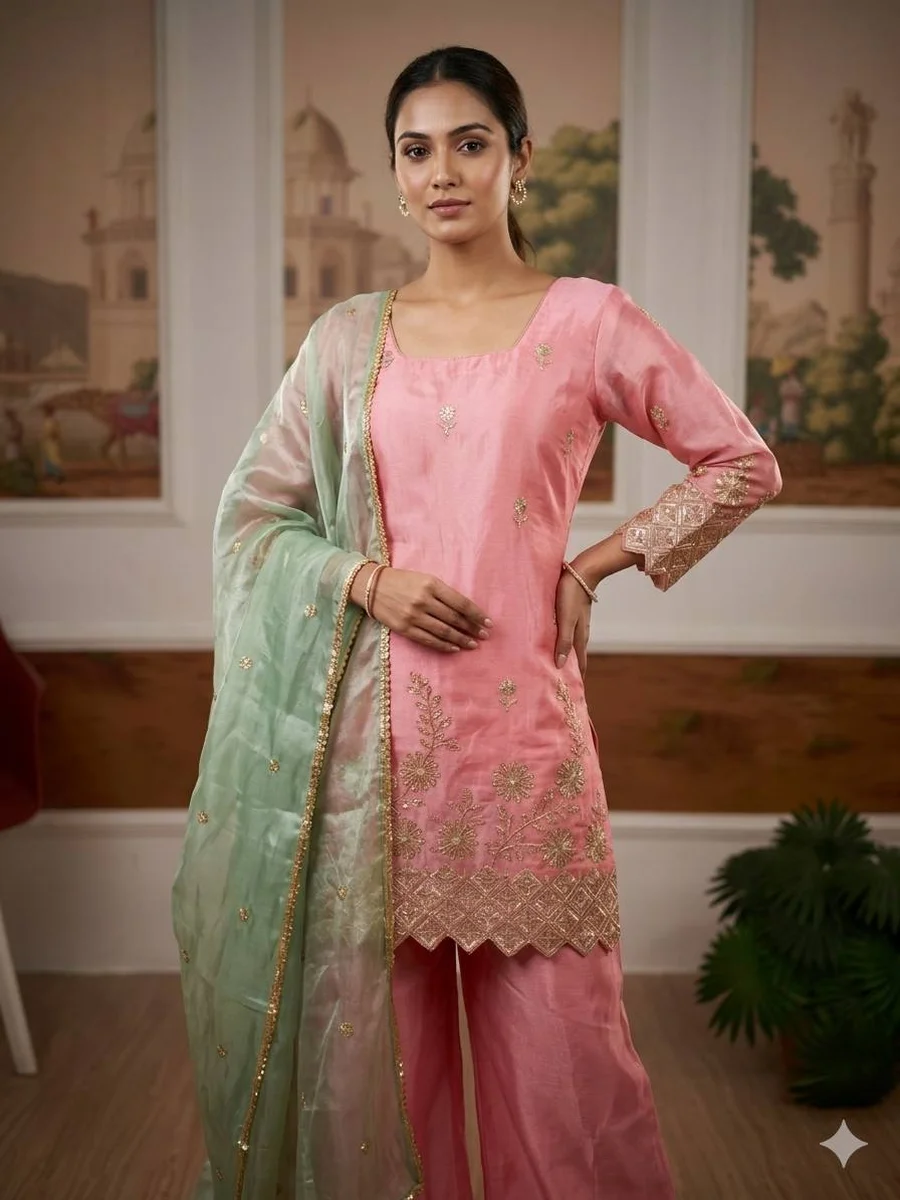 MODERN GMY SATIN EMBROIDERY WORK TOP PALAZZO WITH DUPATTA FESTIVE WEAR WHOLESALE PRICE ETHNIC GARMENT (5)