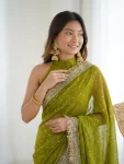 MODERN JACQUARD BUTTI SILK FANCY LACE BORDER WORK SAREE WITH UNSTITCHED BLOUSE PARTY WEAR WHOLESALE PRICE ETHNIC GARMENT (4)