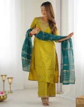 MODERN JACQUARD WOVEN WORK TOP BOTTOM WITH DUPATTA YELLOW