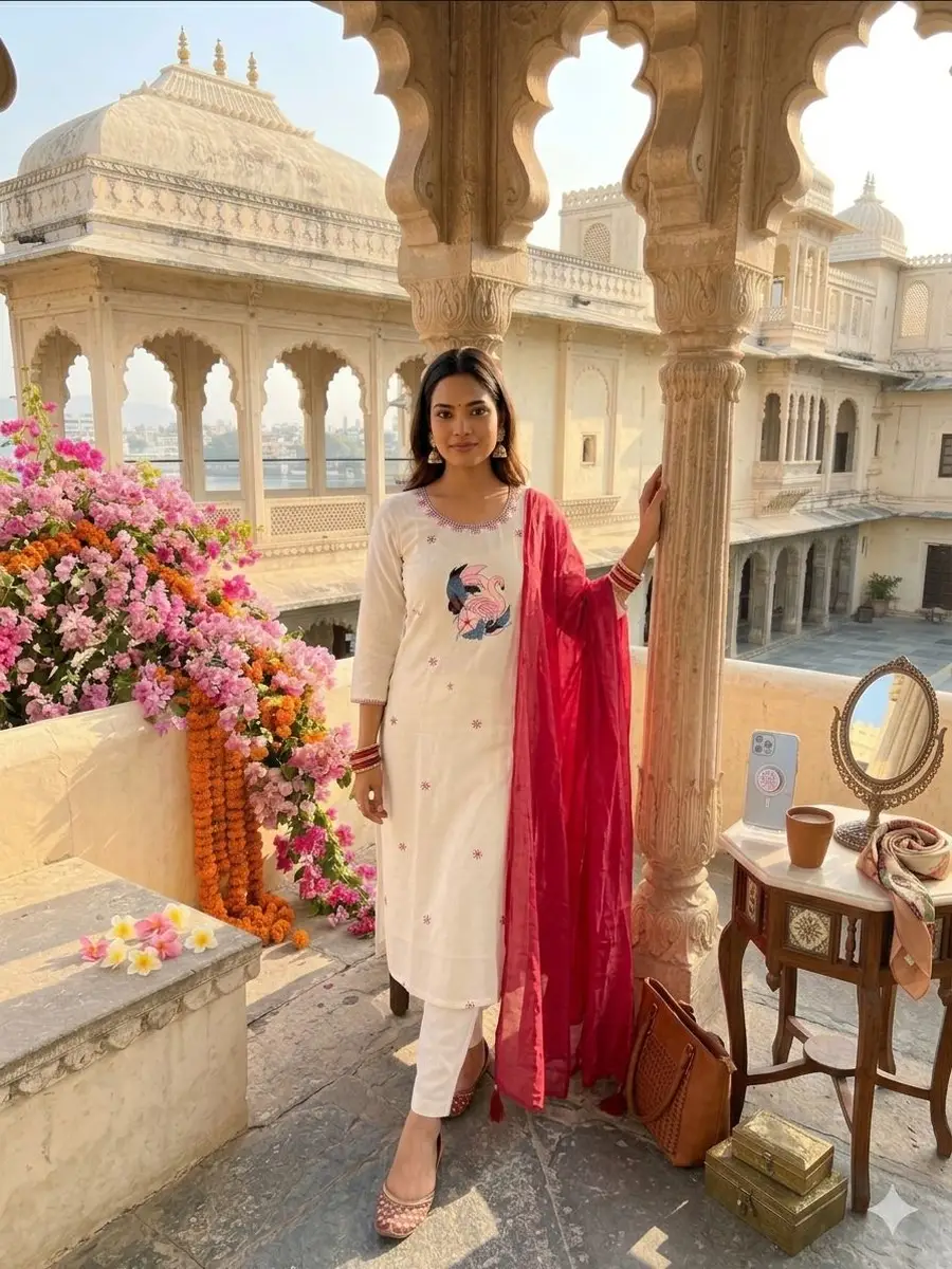 MODERN KHADI COTTON EMBROIDERY WORK TOP BOTTOM WITH DUPATTA FESTIVE WEAR WHOLESALE PRICE ETHNIC GARMENT (4)