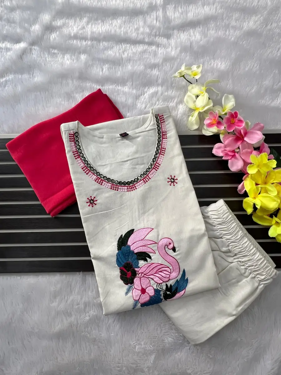 MODERN KHADI COTTON EMBROIDERY WORK TOP BOTTOM WITH DUPATTA FESTIVE WEAR WHOLESALE PRICE ETHNIC GARMENT (6)