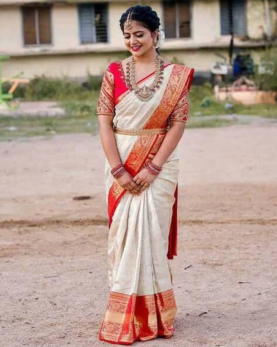 MODERN LICHI SILK JACQUARD WORK SAREE WITH UNSTITCHED BLOUSE FESTIVE WEAR WHOLESALE PRICE ETHNIC GARMENT (3)