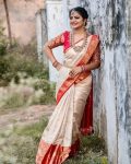 MODERN LICHI SILK JACQUARD WORK SAREE WITH UNSTITCHED BLOUSE FESTIVE WEAR WHOLESALE PRICE ETHNIC GARMENT (3)