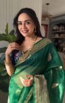 MODERN LICHI SILK WEAVING WORK SAREE WITH UNSTITCHED BLOUSE FESTIVE WEAR WHOLESALE PRICE ETHNIC GARMENT (6)