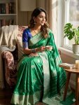 MODERN LICHI SILK WEAVING WORK SAREE WITH UNSTITCHED BLOUSE FESTIVE WEAR WHOLESALE PRICE ETHNIC GARMENT (6)