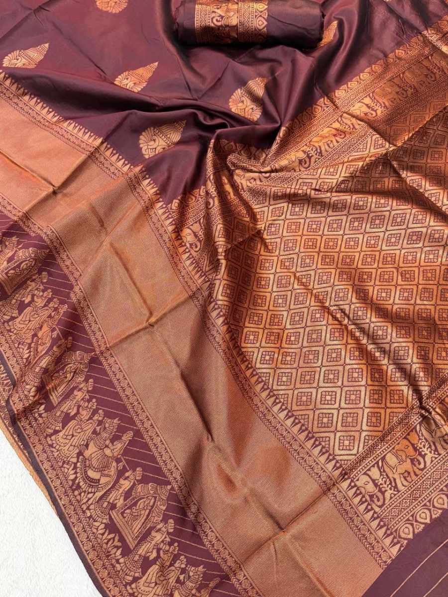 MODERN LICHI SILK WEAVING WORK SAREE WITH UNSTITCHED BLOUSE FESTIVE WEAR WHOLESALE PRICE ETHNIC GARMENT (7)