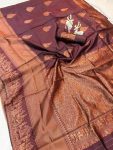 MODERN LICHI SILK WEAVING WORK SAREE WITH UNSTITCHED BLOUSE FESTIVE WEAR WHOLESALE PRICE ETHNIC GARMENT (1)