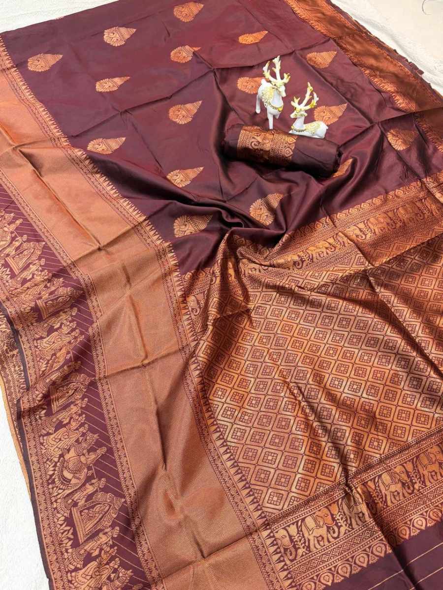 MODERN LICHI SILK WEAVING WORK SAREE WITH UNSTITCHED BLOUSE FESTIVE WEAR WHOLESALE PRICE ETHNIC GARMENT (8)