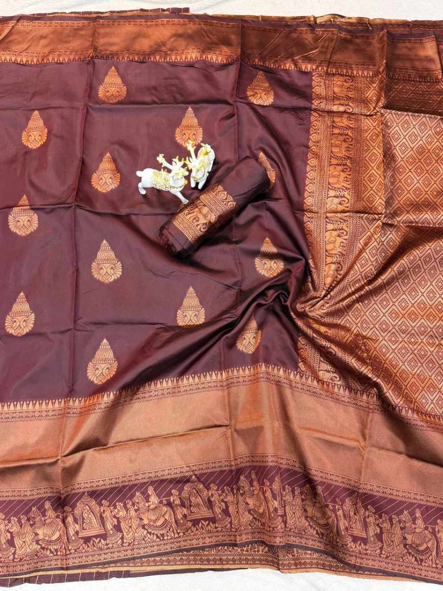MODERN LICHI SILK WEAVING WORK SAREE WITH UNSTITCHED BLOUSE FESTIVE WEAR WHOLESALE PRICE ETHNIC GARMENT (9)