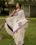 MODERN LINEN COTTON SILVER PATTA WEAVING WITH DIGITAL PRINT WORK SAREE WITH UNSTITCHED BLOUSE DAILY WEAR WHOLESALE PRICE ETHNIC GARMENT (2)