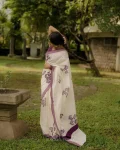 MODERN LINEN COTTON SILVER PATTA WEAVING WITH DIGITAL PRINT WORK SAREE WITH UNSTITCHED BLOUSE DAILY WEAR WHOLESALE PRICE ETHNIC GARMENT (2)