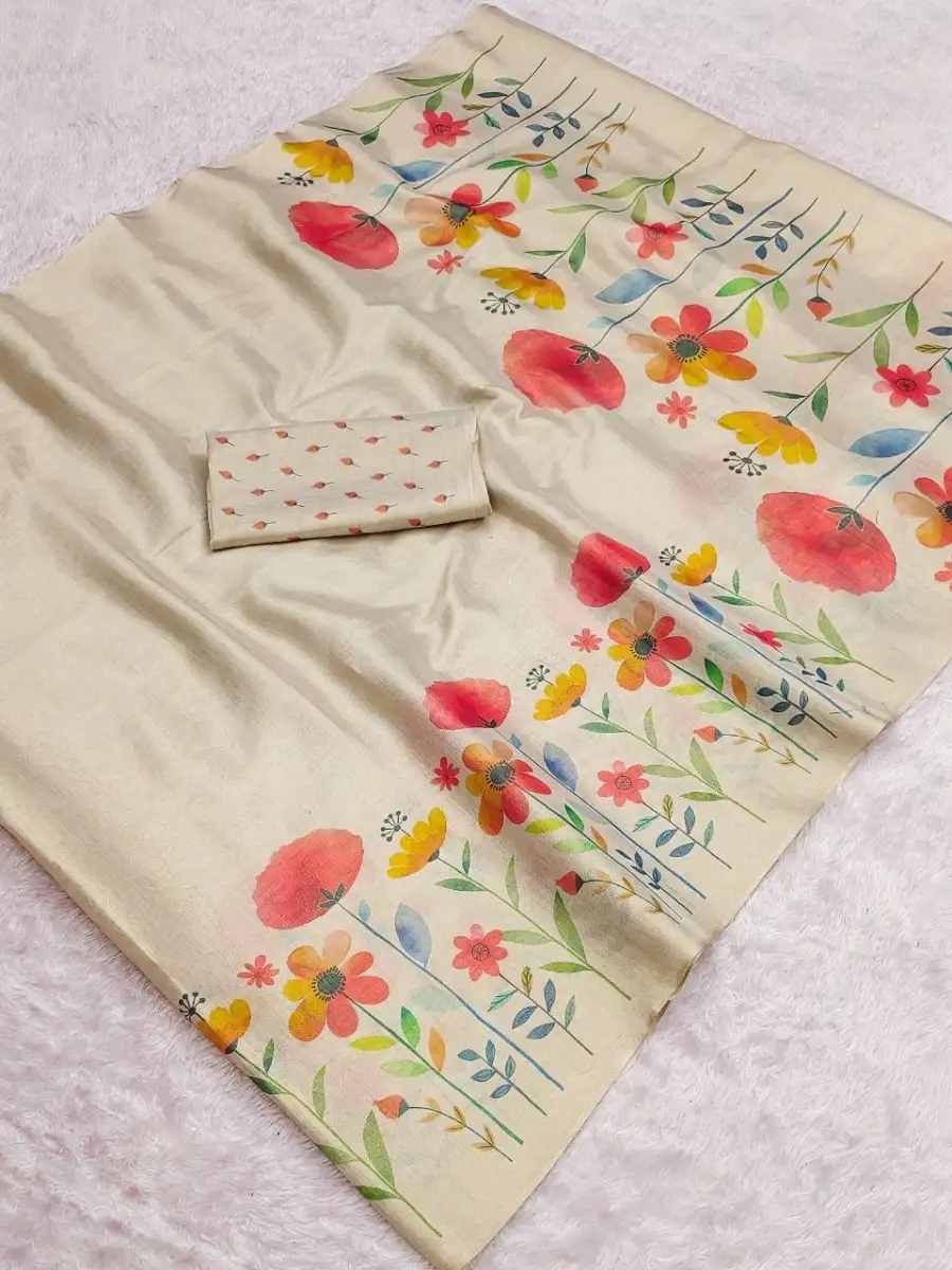 MODERN LINEN TISSUE SILK FLORAL PRINT WORK SAREE WITH UNSTITCHED BLOUSE FESTIVE WEAR WHOLESALE PRICE ETHNIC GARMENT (5)