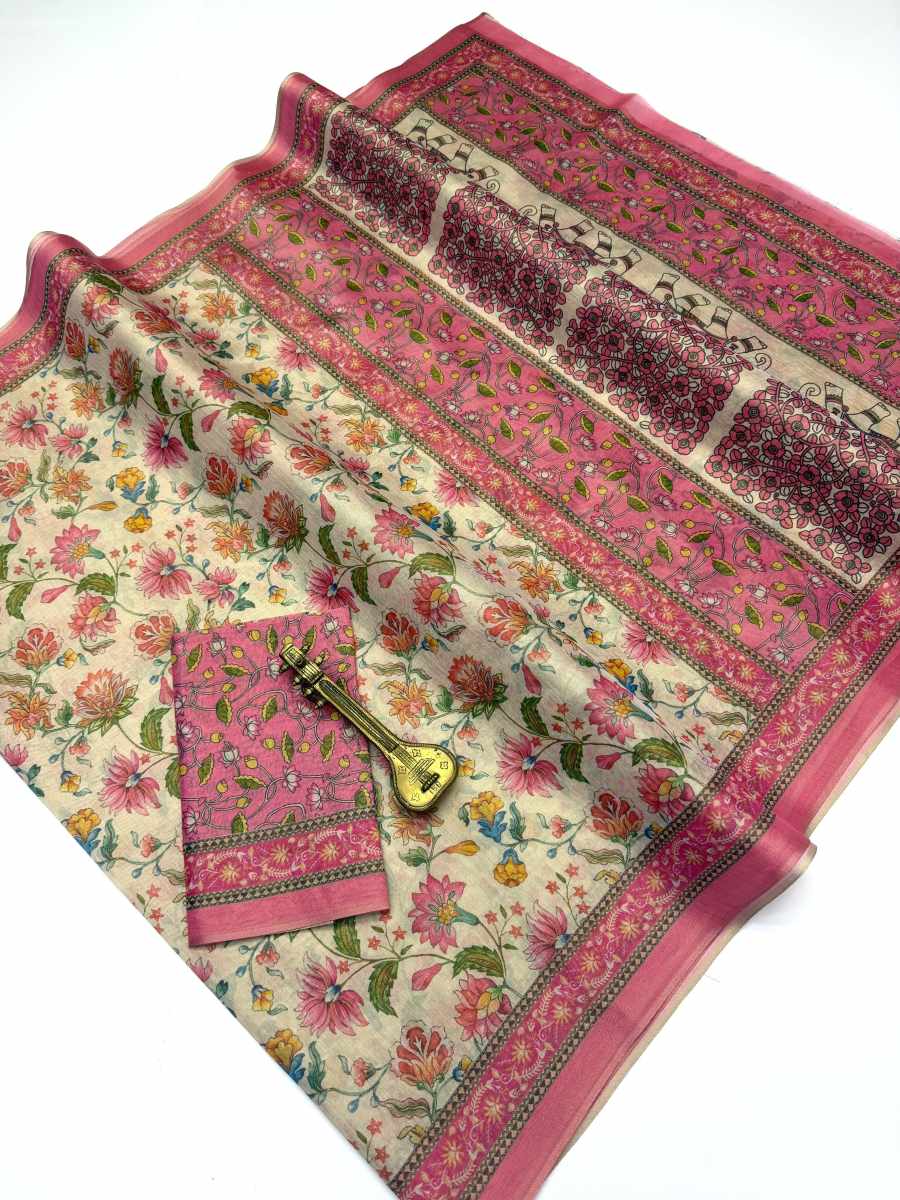 MODERN LINEN TISSUE SILK PRINT WORK SAREE WITH UNSTITCHED BLOUSE FESTIVE WEAR WHOLESALE PRICE ETHNIC GARMENT (1)