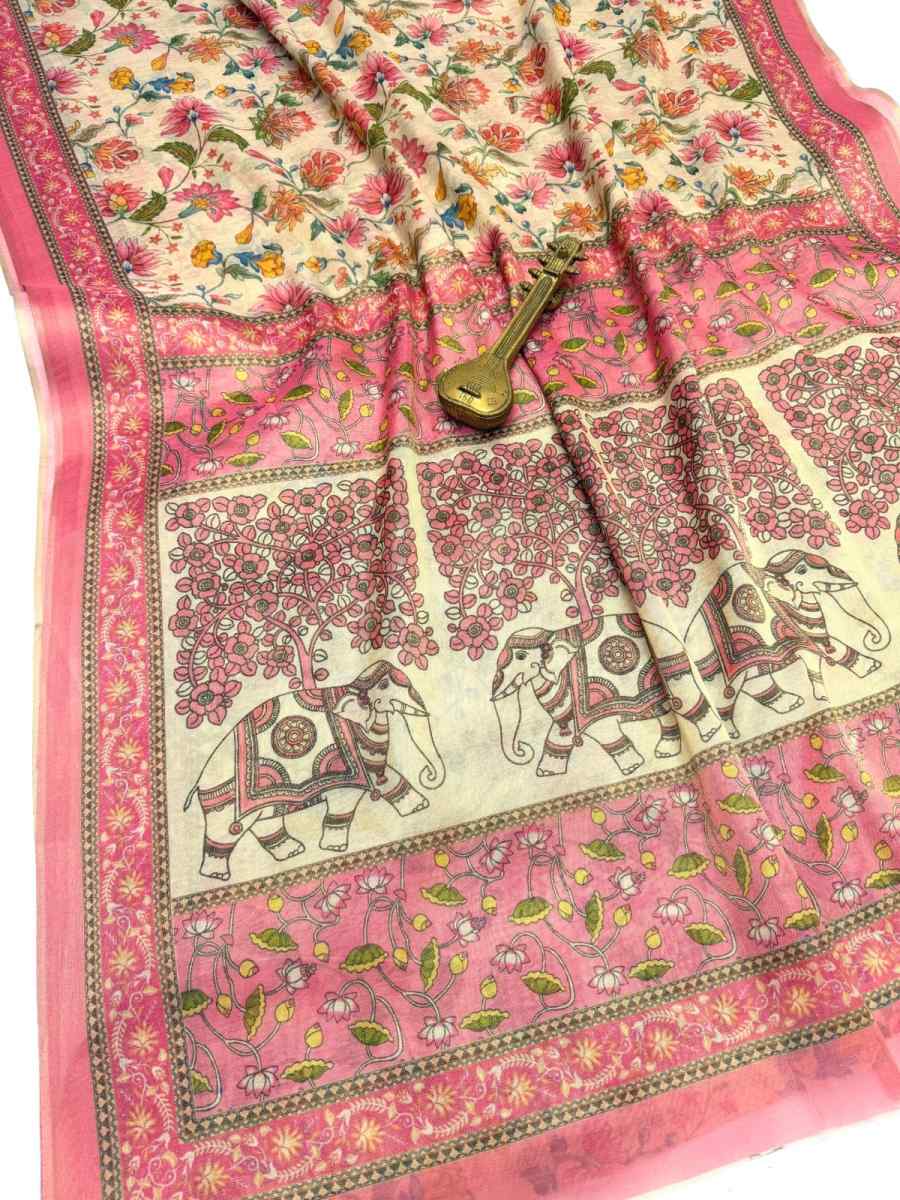 MODERN LINEN TISSUE SILK PRINT WORK SAREE WITH UNSTITCHED BLOUSE FESTIVE WEAR WHOLESALE PRICE ETHNIC GARMENT (2)