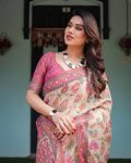 MODERN LINEN TISSUE SILK PRINT WORK SAREE WITH UNSTITCHED BLOUSE FESTIVE WEAR WHOLESALE PRICE ETHNIC GARMENT (6)