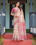 MODERN LINEN TISSUE SILK PRINT WORK SAREE WITH UNSTITCHED BLOUSE FESTIVE WEAR WHOLESALE PRICE ETHNIC GARMENT (6)