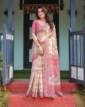 MODERN LINEN TISSUE SILK PRINT WORK SAREE WITH UNSTITCHED BLOUSE FESTIVE WEAR WHOLESALE PRICE ETHNIC GARMENT (6)