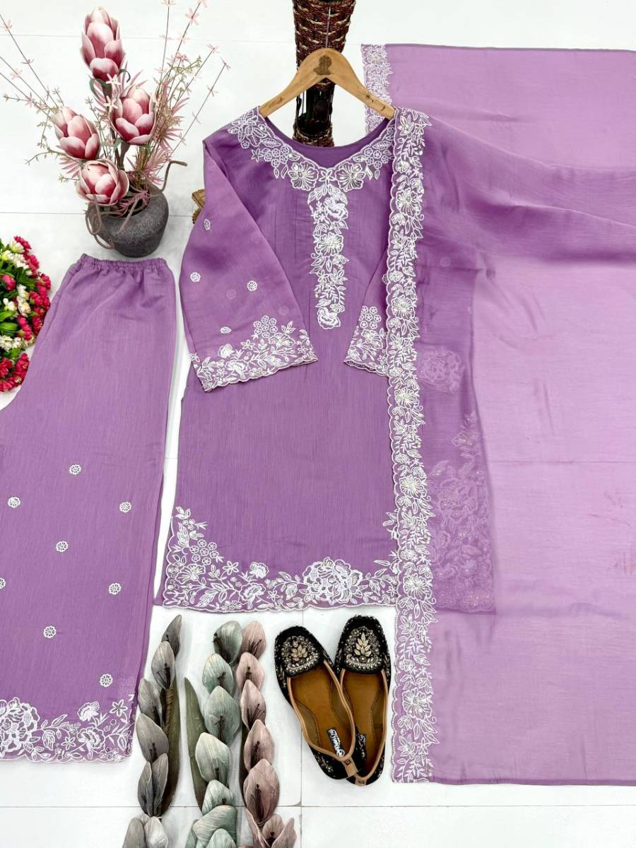 MODERN MUL CHANDERI EMBROIDERY SEQUENCE WORK TOP PALAZZO WITH DUPATTA FESTIVE WEAR WHOLESALE PRICE ETHNIC GARMENT (15)