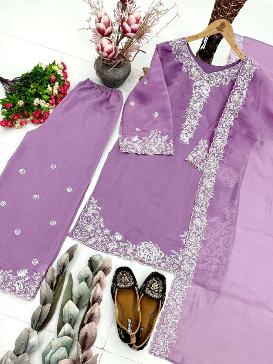 MODERN MUL CHANDERI EMBROIDERY SEQUENCE WORK TOP PALAZZO WITH DUPATTA FESTIVE WEAR WHOLESALE PRICE ETHNIC GARMENT (19)