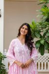 MODERN MUL COTTON LAKHNOWI WORK GOWN BOTTOM WITH DUPATTA FESTIVE WEAR WHOLESALE PRICE ETHNIC GARMENT (9)