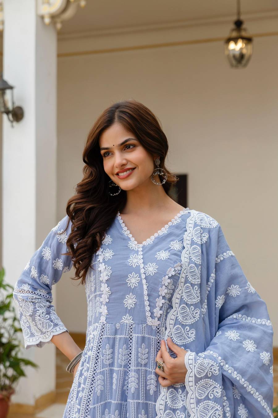 MODERN MUL COTTON LAKHNOWI WORK GOWN BOTTOM WITH DUPATTA FESTIVE WEAR WHOLESALE PRICE ETHNIC GARMENT (14)
