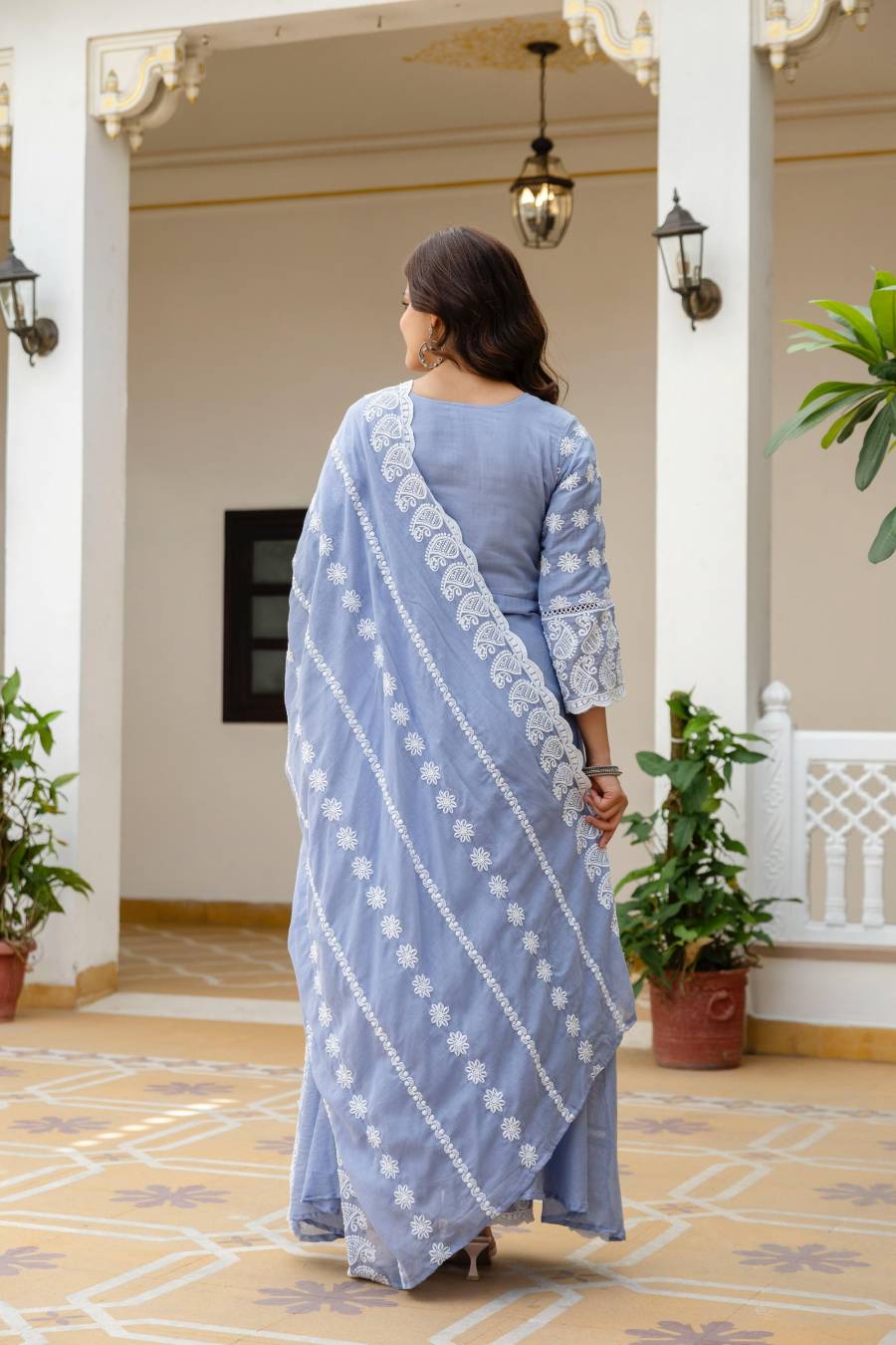 MODERN MUL COTTON LAKHNOWI WORK GOWN BOTTOM WITH DUPATTA FESTIVE WEAR WHOLESALE PRICE ETHNIC GARMENT (17)