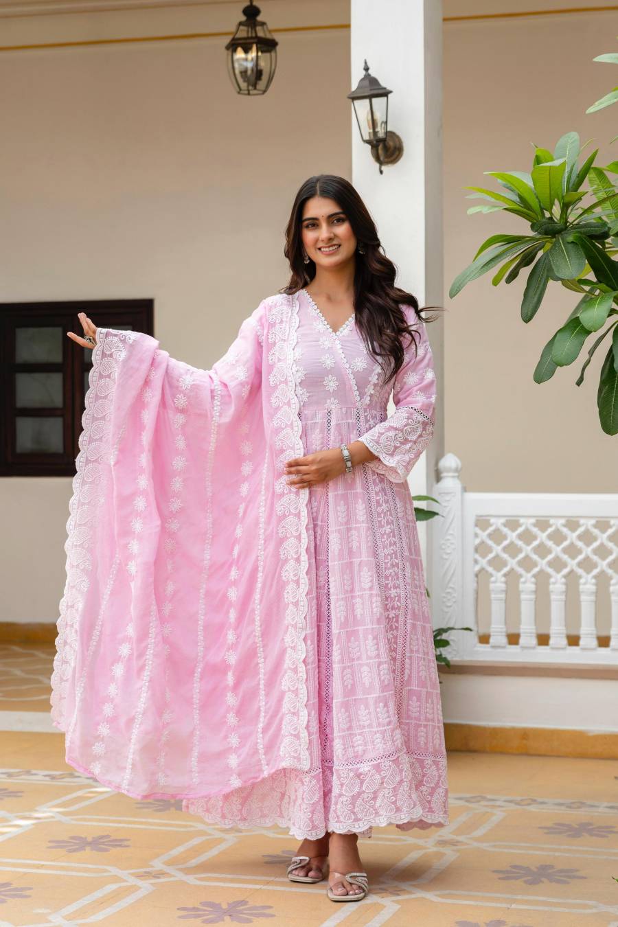 MODERN MUL COTTON LAKHNOWI WORK GOWN BOTTOM WITH DUPATTA FESTIVE WEAR WHOLESALE PRICE ETHNIC GARMENT (3)