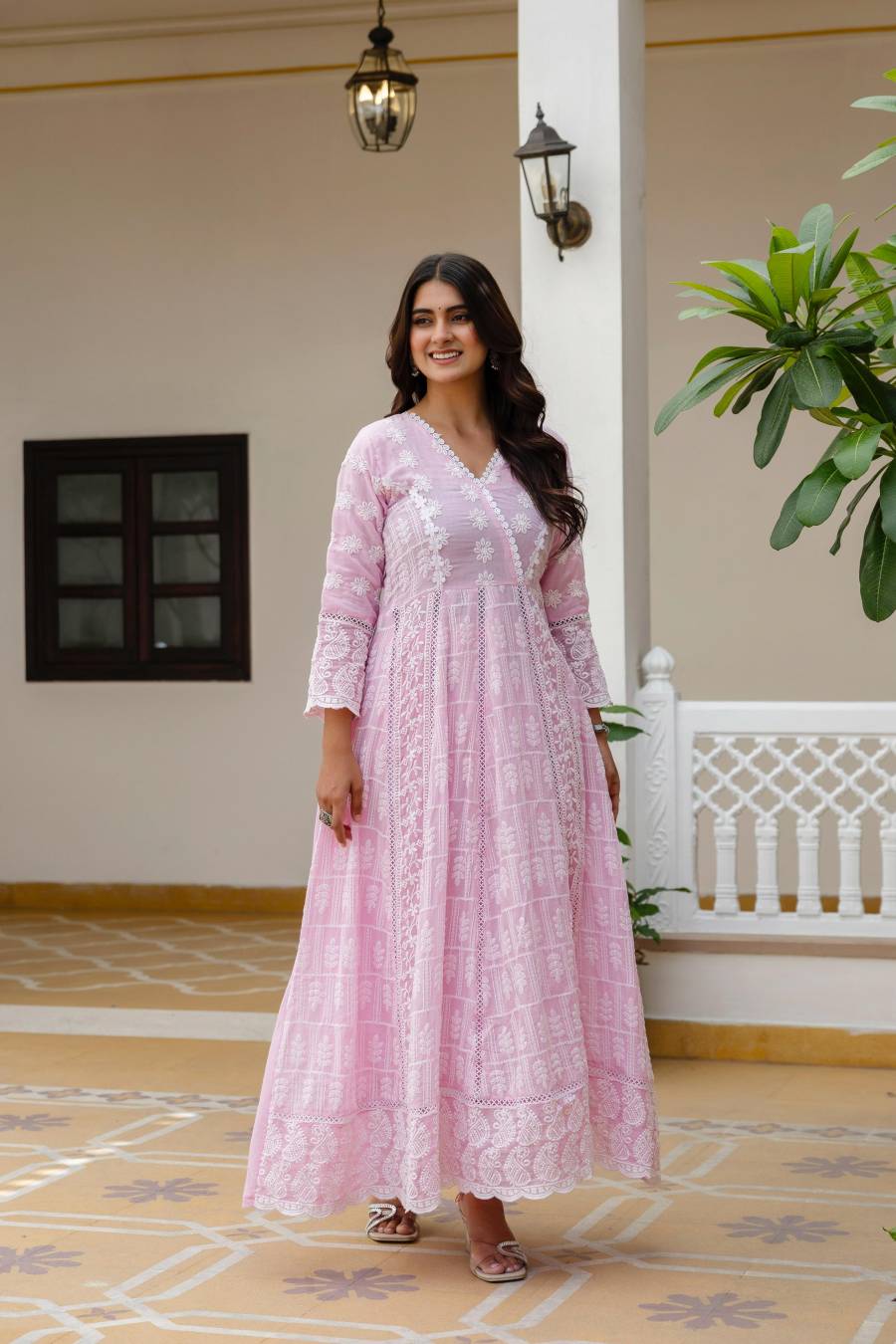 MODERN MUL COTTON LAKHNOWI WORK GOWN BOTTOM WITH DUPATTA FESTIVE WEAR WHOLESALE PRICE ETHNIC GARMENT (4)