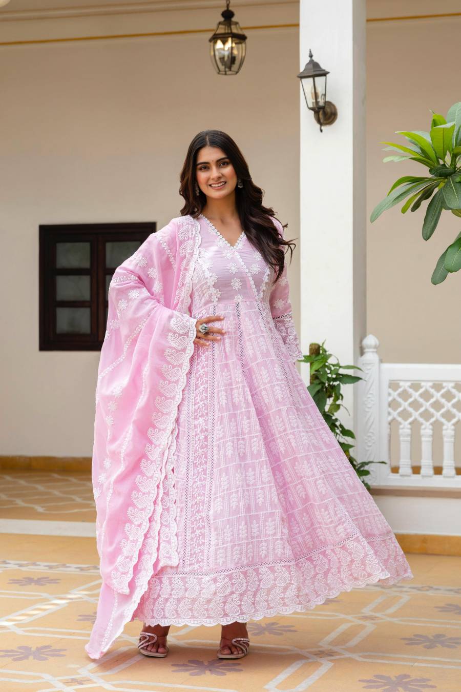 MODERN MUL COTTON LAKHNOWI WORK GOWN BOTTOM WITH DUPATTA FESTIVE WEAR WHOLESALE PRICE ETHNIC GARMENT (8)