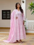 MODERN MUL COTTON LAKHNOWI WORK GOWN BOTTOM WITH DUPATTA FESTIVE WEAR WHOLESALE PRICE ETHNIC GARMENT (9)
