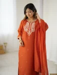 MODERN PV CHANDERI COTTON EMBROIDERY WORK TOP BOTTOM WITH DUPATTA FESTIVE WEAR WHOLESALE PRICE ETHNIC GARMENT (5)