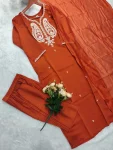 MODERN PV CHANDERI COTTON EMBROIDERY WORK TOP BOTTOM WITH DUPATTA FESTIVE WEAR WHOLESALE PRICE ETHNIC GARMENT (5)