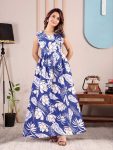 MODERN RAYON PRINTED WORK GOWN BLUE